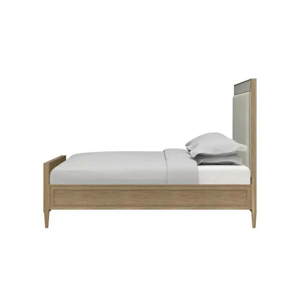 Bramble Belgravia Upholstered Queen Bed In Sandbar. Upholstered In Dinara Natural Performance Fabric W/ White Rattan.-Bramble-Blue Hand Home