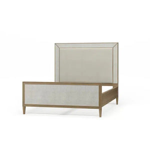 Bramble Belgravia Upholstered Queen Bed In Sandbar. Upholstered In Dinara Natural Performance Fabric W/ White Rattan.-Bramble-Blue Hand Home