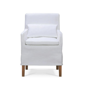 Bramble Bilboa Slipcovered Arm Dining Chair In Straw Wash W/ Arctic White Performance Fabric-Bramble-Blue Hand Home