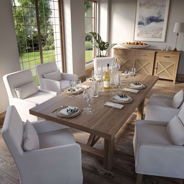 Bramble Bilboa Slipcovered Side Dining Chair In Straw Wash W/ Arctic White Performance Fabric-Bramble-Blue Hand Home