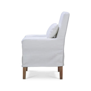 Bramble Bilboa Slipcovered Side Dining Chair In Straw Wash W/ Arctic White Performance Fabric-Bramble-Blue Hand Home