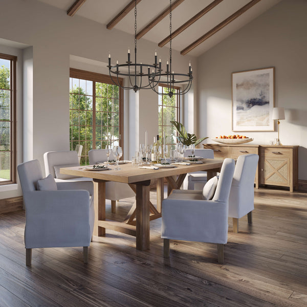 Bramble Bilboa Slipcovered Side Dining Chair In Straw Wash W/ Arctic White Performance Fabric-Bramble-Blue Hand Home
