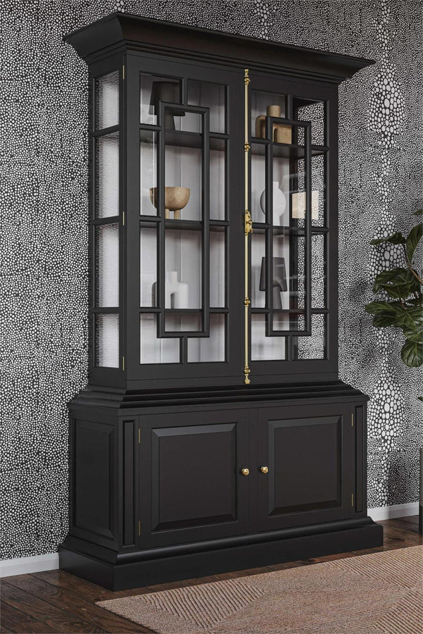 Bruges Solid Hardwood Display Cabinet with Handcrafted Details-Blue Hand Home