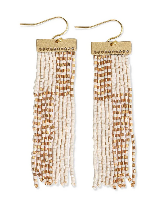 Lana Beaded Fringe Earrings Ivory/Gold