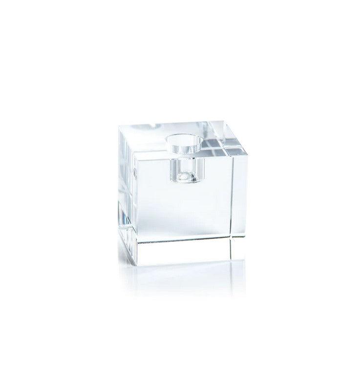 Square Crystal Glass Taper Holder - Small-Blue Hand Home
