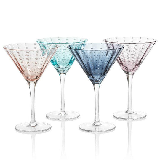 Portofino White Dot Glassware - Aqua Blue - Martini Glass