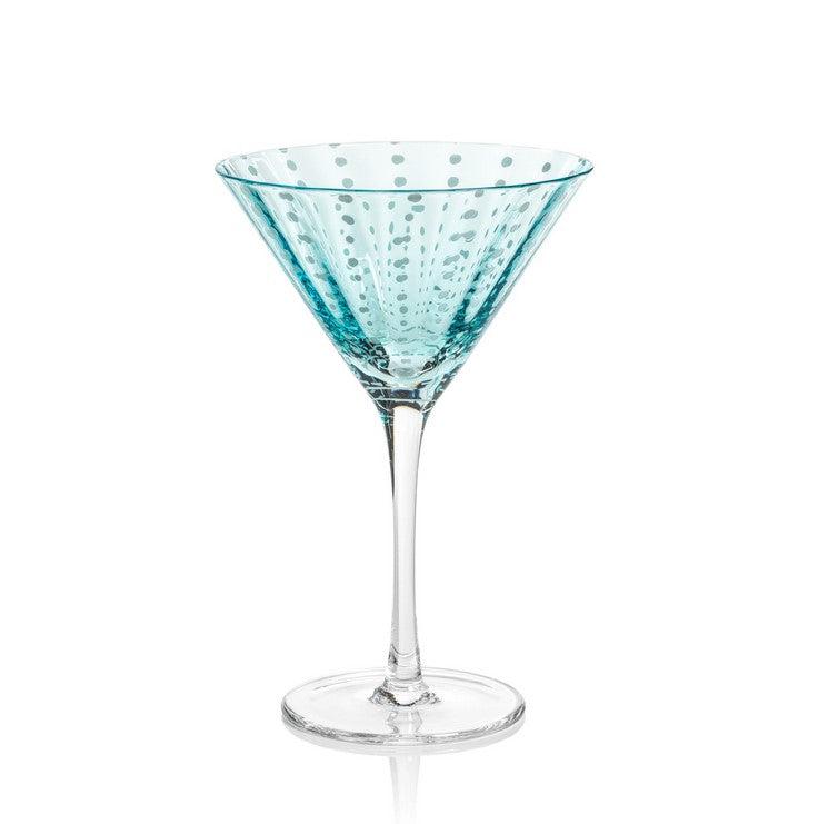 Portofino White Dot Glassware - Aqua Blue - Martini Glass