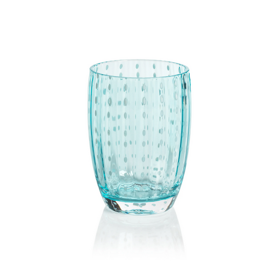 Portofino White Dot Glassware - Aqua Blue - Tumbler