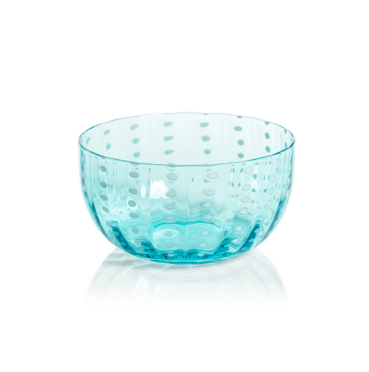 Portofino White Dot Glassware - Aqua Blue - Condiment Bowl
