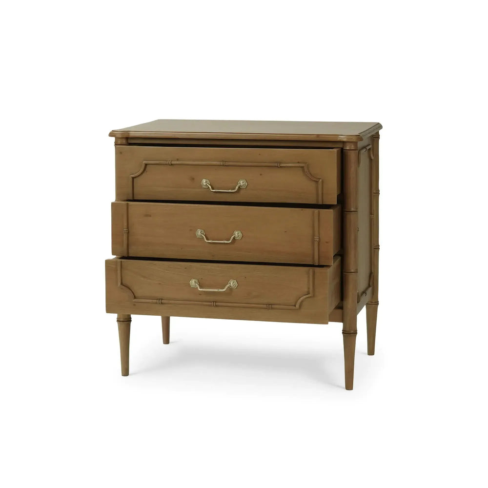 Bramble Chelsea 3 Drawer Bedside Table In Antique French Oak-Bramble-Blue Hand Home