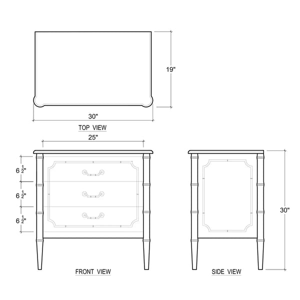 Bramble Chelsea 3 Drawer Bedside Table in Architectural White-Bramble-Blue Hand Home