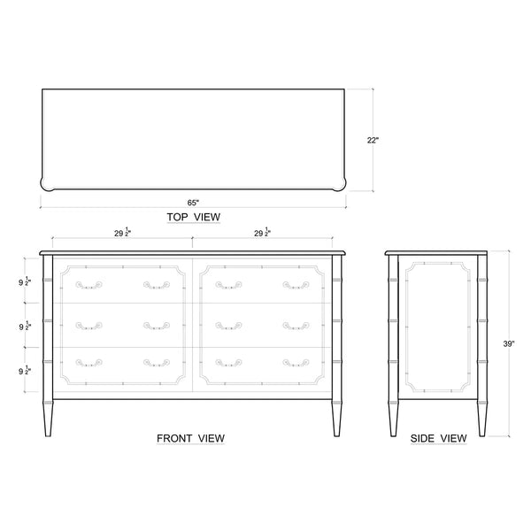 Bramble Chelsea Largish 6 Drawer Dresser in Architectural White-Bramble-Blue Hand Home
