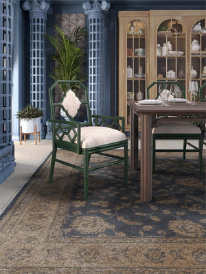 Chinois Dining Armchair w/ Upholstered Back-Blue Hand Home