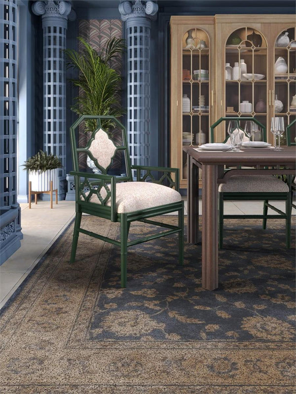 Chinois Dining Armchair w/ Upholstered Back-Blue Hand Home