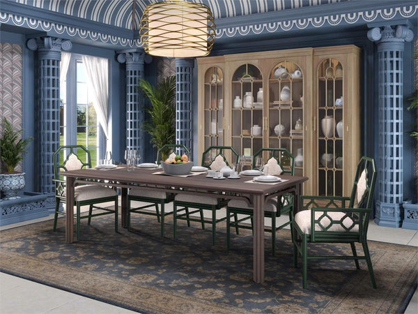 Chinois Dining Armchair w/ Upholstered Back-Blue Hand Home