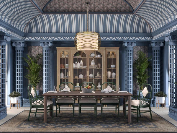 Chinois Dining Armchair w/ Upholstered Back-Blue Hand Home