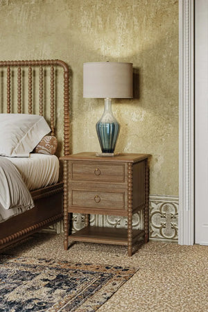 Bramble Cholet 2 Drawer Bedside Table W/ Shelf In Straw Wash-Bramble-Blue Hand Home