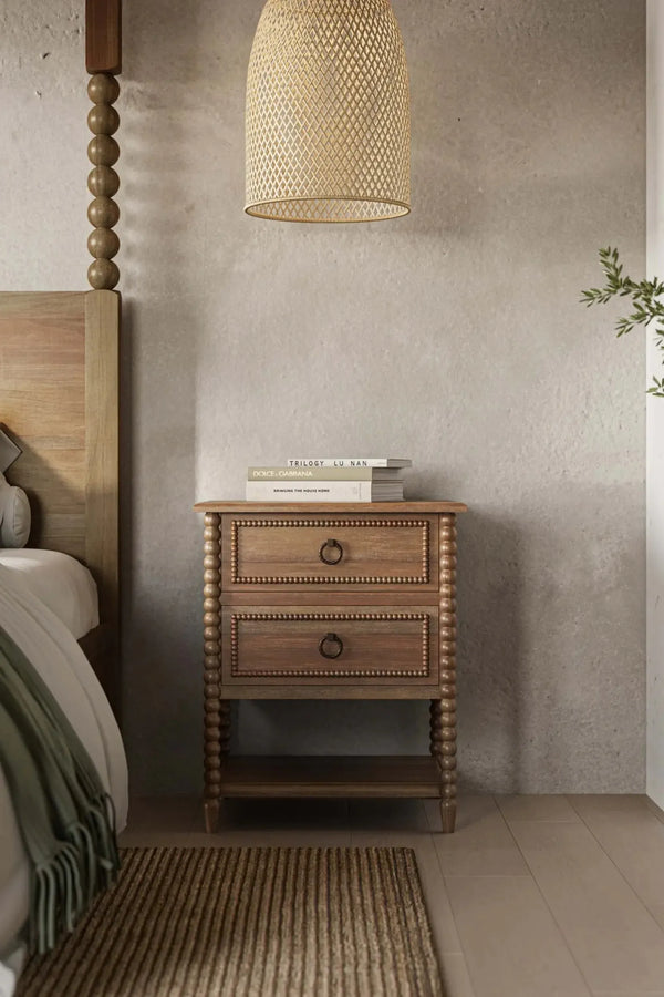 Bramble Cholet 2 Drawer Bedside Table W/ Shelf In Straw Wash-Bramble-Blue Hand Home