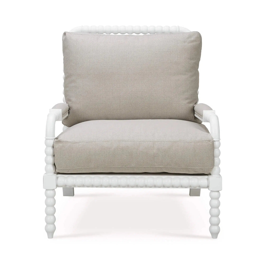 Bramble Cholet Arm Chair In Architectural White W/ Camelot Performance Fabric-Bramble-Blue Hand Home