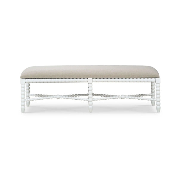 Bramble Cholet Bench Medium In Architectural White W/ Camelot Performance Fabric-Bramble-Blue Hand Home
