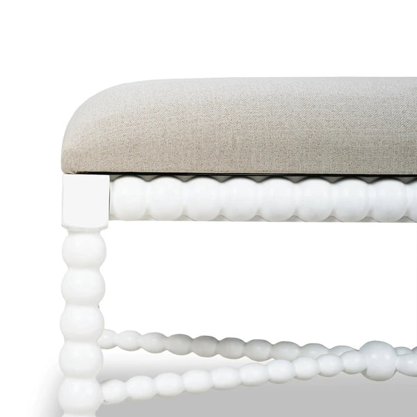 Bramble Cholet Bench Medium In Architectural White W/ Camelot Performance Fabric-Bramble-Blue Hand Home