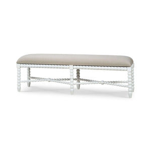 Bramble Cholet Bench Medium In Architectural White W/ Camelot Performance Fabric-Bramble-Blue Hand Home