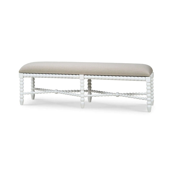 Bramble Cholet Bench Medium In Architectural White W/ Camelot Performance Fabric-Bramble-Blue Hand Home