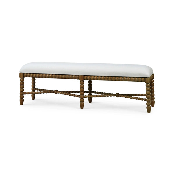 Bramble Cholet Bench Medium In Straw Wash W/ Arctic White Performance Fabric-Bramble-Blue Hand Home