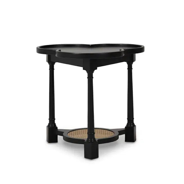 Bramble Clover End Table In Batavia Black W/ Natural Rattan-Bramble-Blue Hand Home