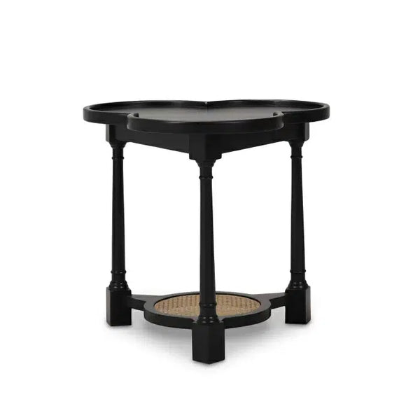Bramble Clover End Table In Batavia Black W/ Natural Rattan-Bramble-Blue Hand Home