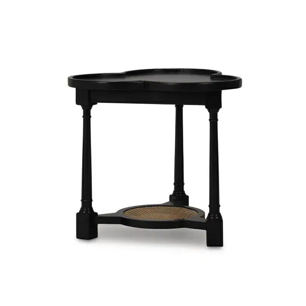 Bramble Clover End Table In Batavia Black W/ Natural Rattan-Bramble-Blue Hand Home