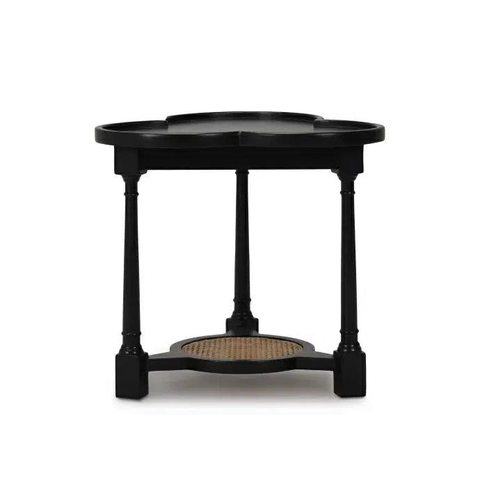 Bramble Clover End Table In Batavia Black W/ Natural Rattan-Bramble-Blue Hand Home