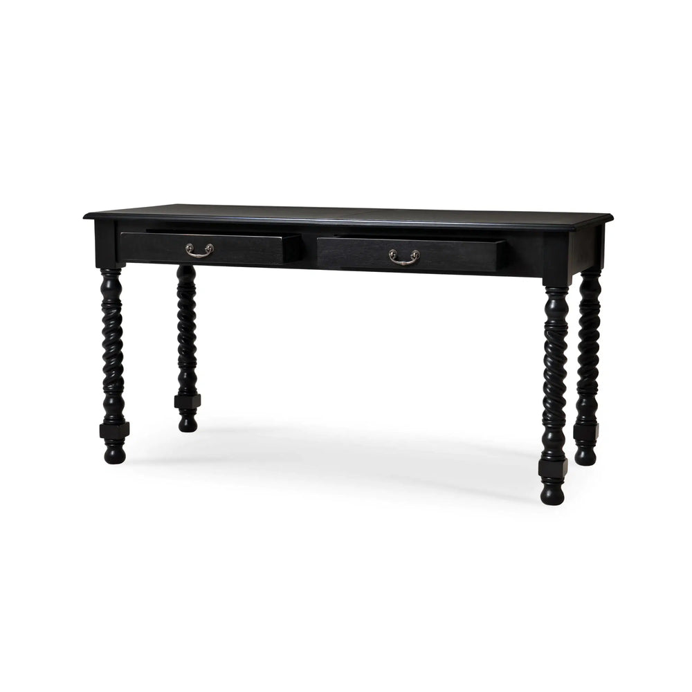 Bramble Console Desk W/ Barley Twist Leg In Batavia Black-Bramble-Blue Hand Home