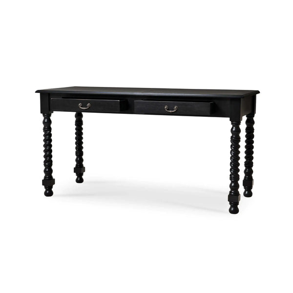 Bramble Console Desk W/ Barley Twist Leg In Batavia Black-Bramble-Blue Hand Home