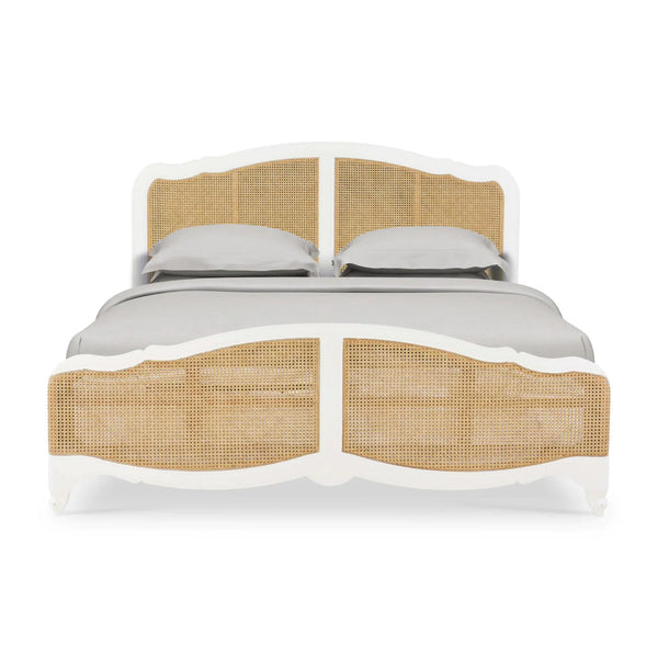 Bramble Covington Bed King In Architectural White W/ Rattan Natural-Bramble-Blue Hand Home