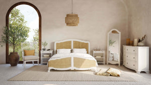 Bramble Covington Bed King In Architectural White W/ Rattan Natural-Bramble-Blue Hand Home