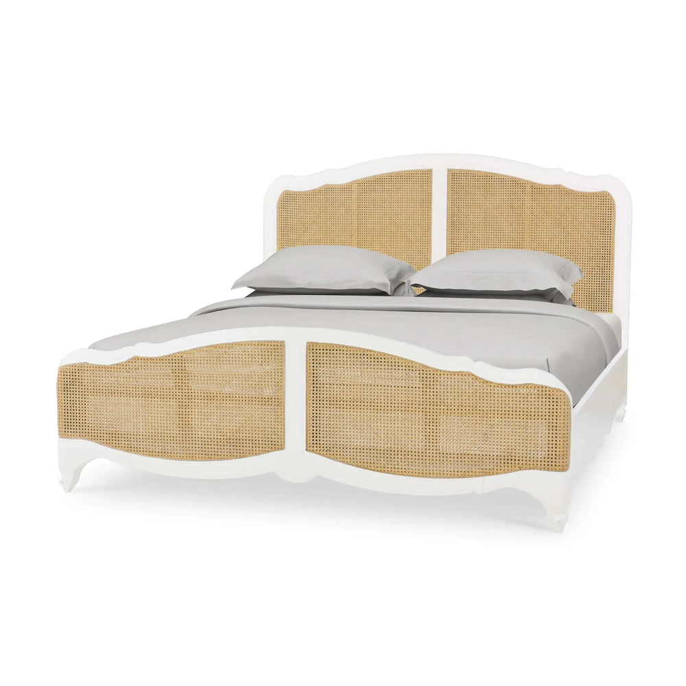 Bramble Covington Bed King In Architectural White W/ Rattan Natural-Bramble-Blue Hand Home