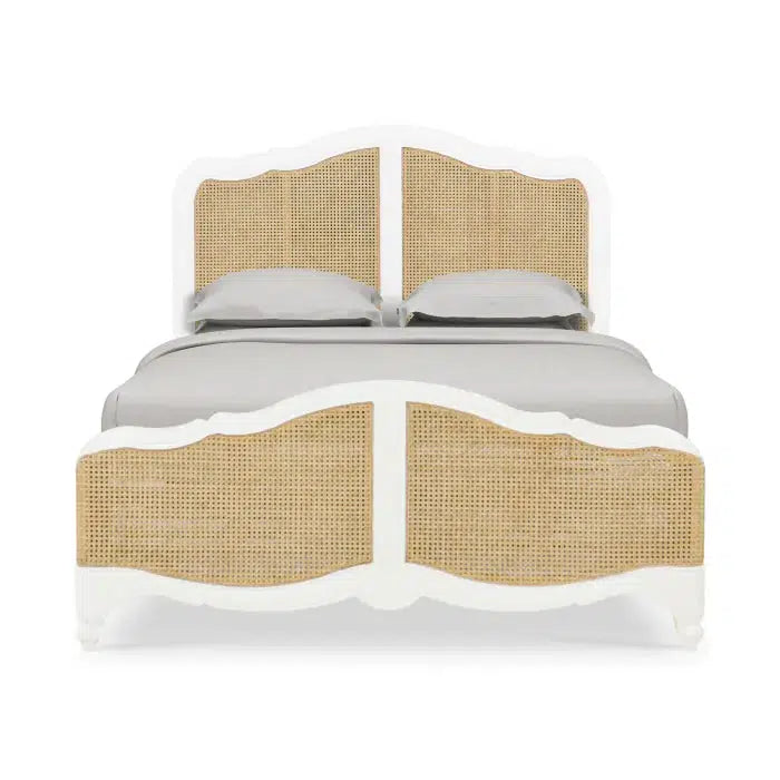 Bramble Covington Bed Queen In Architectural White W/ Rattan Natural-Bramble-Blue Hand Home