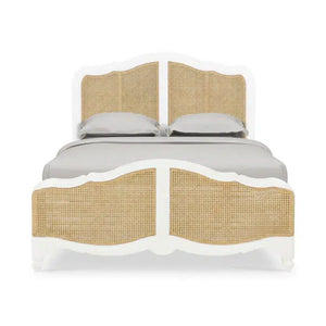 Bramble Covington Bed Queen In Architectural White W/ Rattan Natural-Bramble-Blue Hand Home