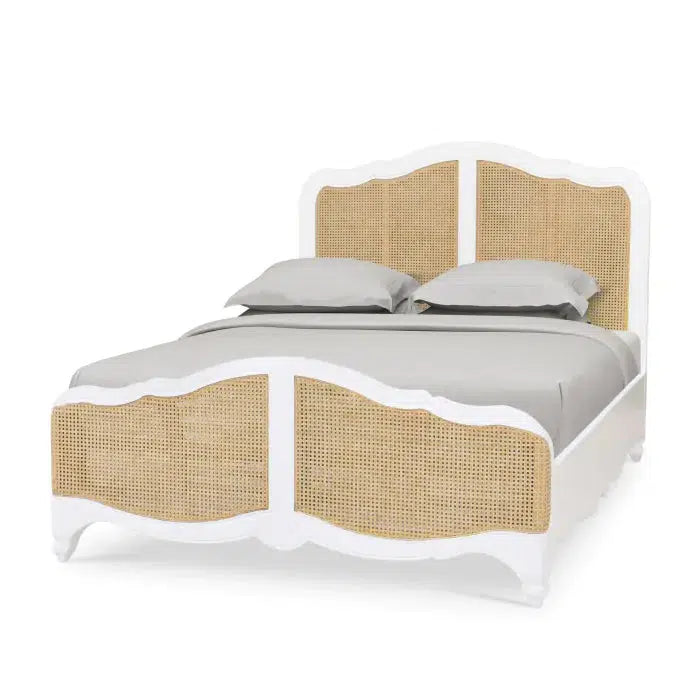 Bramble Covington Bed Queen In Architectural White W/ Rattan Natural-Bramble-Blue Hand Home