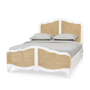 Bramble Covington Bed Queen In Architectural White W/ Rattan Natural-Bramble-Blue Hand Home
