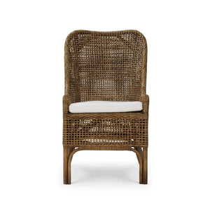 Cristo Dining Chair In Rattan Glaze W/ Arctic White Performance Fabric Cushion-Blue Hand Home