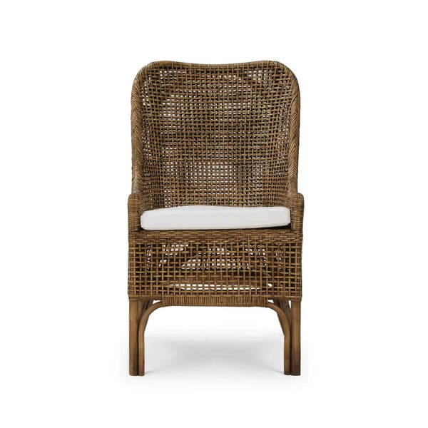 Cristo Dining Chair In Rattan Glaze W/ Arctic White Performance Fabric Cushion-Blue Hand Home