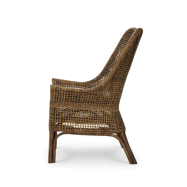 Cristo Dining Chair In Rattan Glaze W/ Arctic White Performance Fabric Cushion-Blue Hand Home