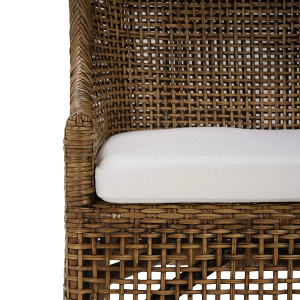 Cristo Dining Chair In Rattan Glaze W/ Arctic White Performance Fabric Cushion-Blue Hand Home