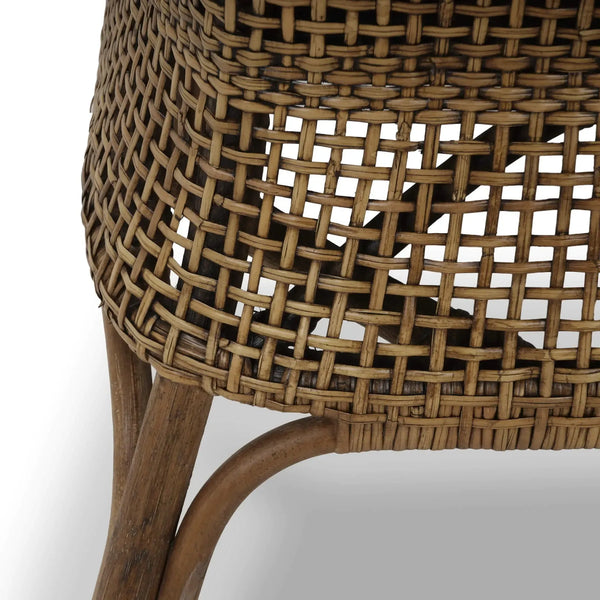 Cristo Dining Chair In Rattan Glaze W/ Arctic White Performance Fabric Cushion-Blue Hand Home