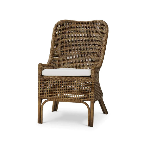 Cristo Dining Chair In Rattan Glaze W/ Arctic White Performance Fabric Cushion-Blue Hand Home