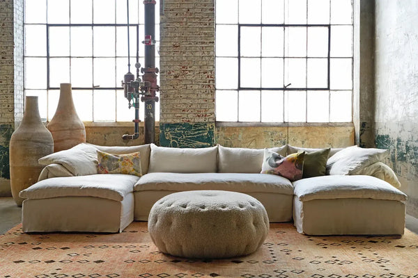 Pouf Round Ottoman - See All Sizes-Blue Hand Home