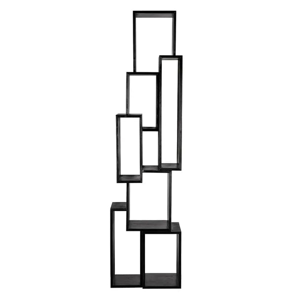 Lincoln Tower Sculptural Charcoal Black Mindi Wood Shelving Unit-Noir Furniture-Blue Hand Home