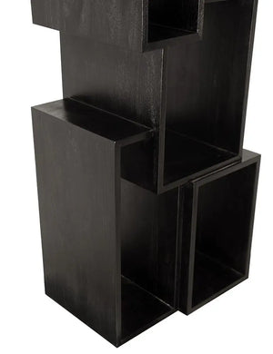 Lincoln Tower Sculptural Charcoal Black Mindi Wood Shelving Unit-Noir Furniture-Blue Hand Home